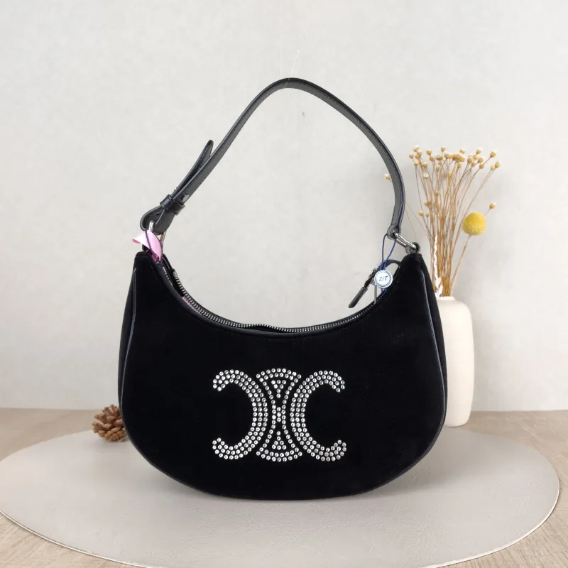 CELINE Shoulder Bag AVA Black Velvet One Size 24.5 × 9 × 17 cm