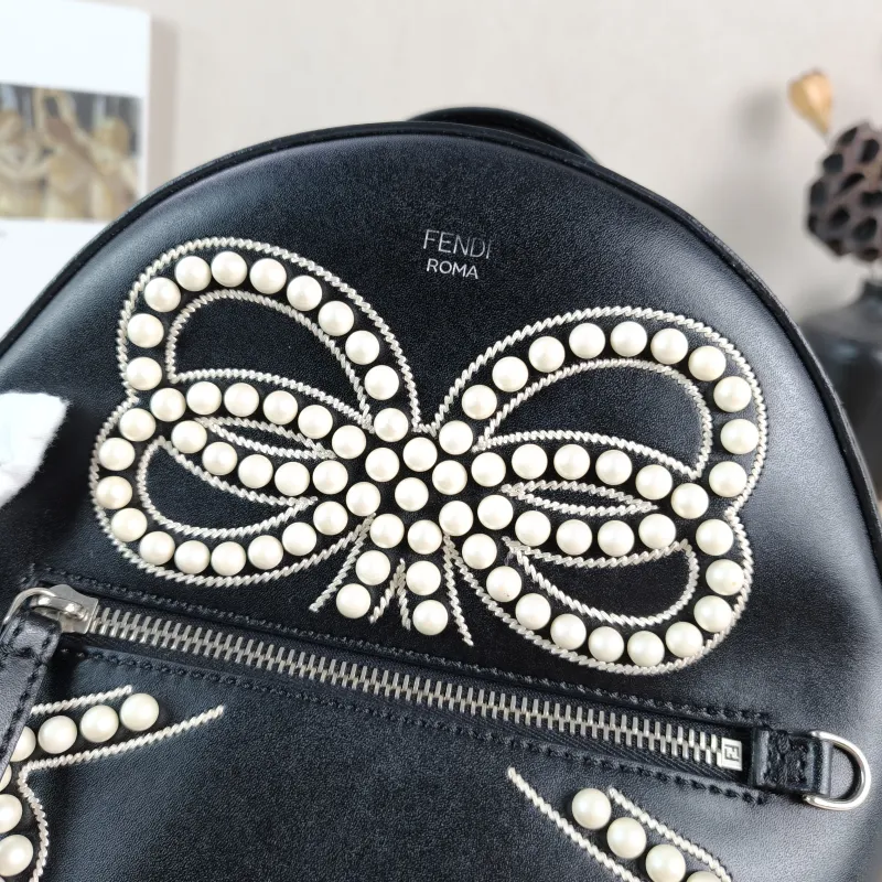 FENDI Backpack Pearl Backpack Black Calfskin One Size21 × 10 × 25 cm — detail view 11 of 12