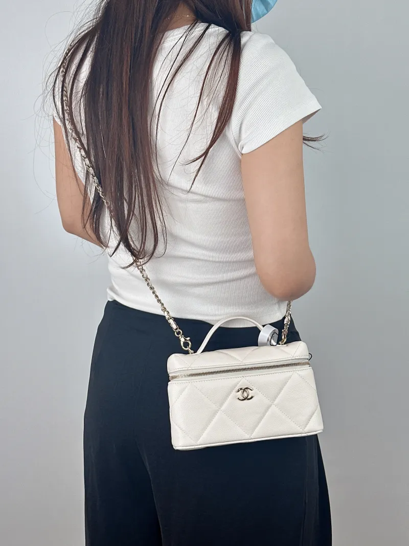 Chanel Crossbody Baglp Box Bag Top Handle Crossbody Bag White Calfskin One Size19.5 × 5 × 17 cm — on-model view 2 of 2