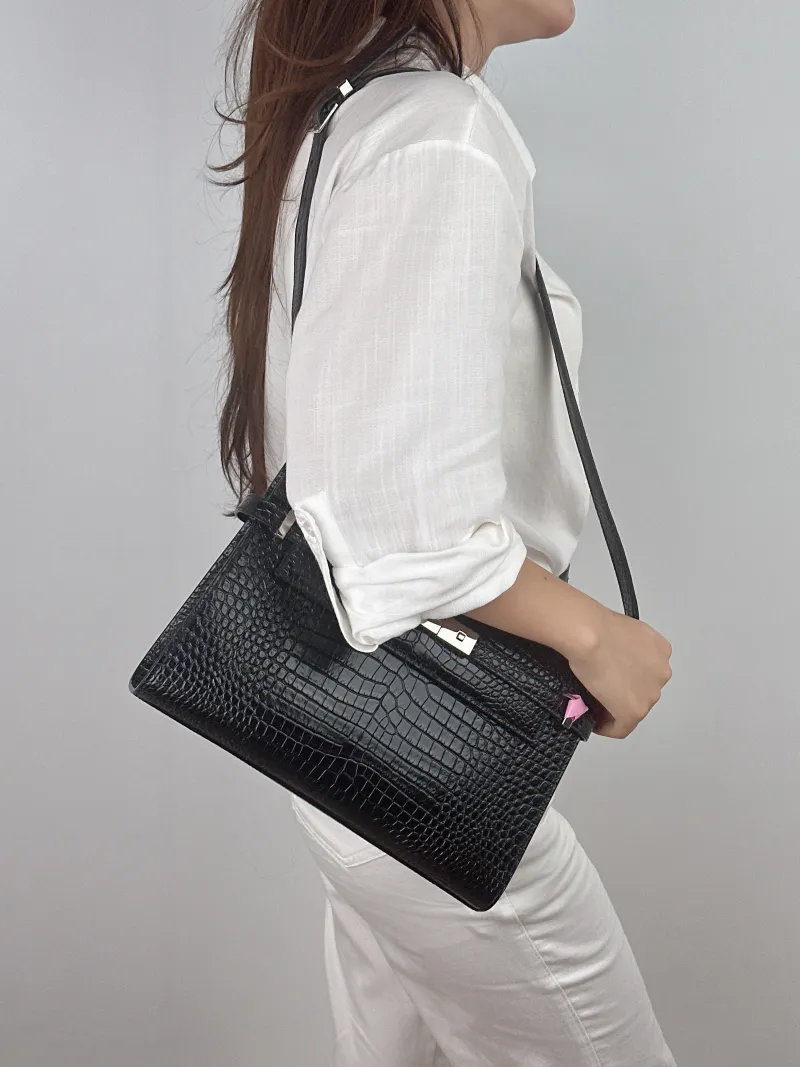 SAINT LAURENT Shoulder Bag MANHATTAN Black Embossed Calfskin Medium 29 × 7.5 × 20 cm — on-model view 2 of 2