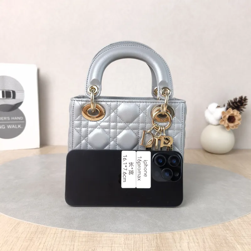 DIOR Crossbody Bag Lady Lady Dior Bag Grey Lambskin Mini 17 × 7 × 15 cm — cover view 3 of 6