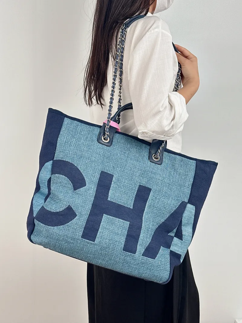 Chanel Shoulder Bag Blue Woven 37 × 14 × 35 cm 25 — on-model view 1 of 2