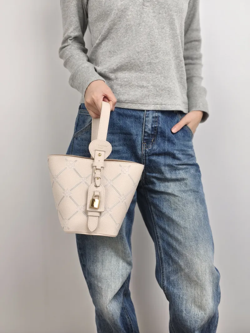 Louis Vuitton Top Handle Bag ALL IN BB White · Blue Calfskin BB 16 × 12 × 18 cm — on-model view 3 of 3