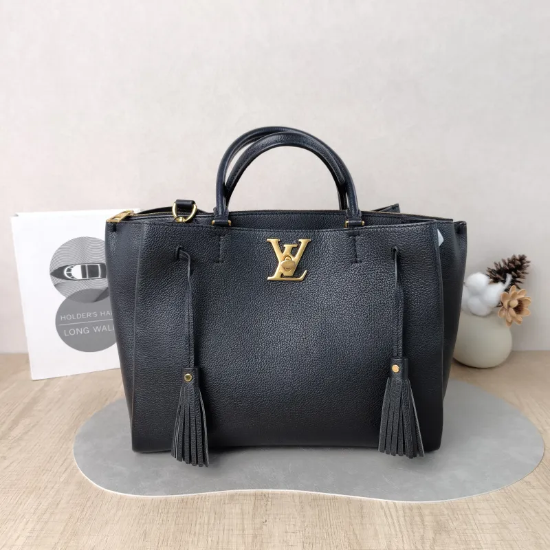 Louis Vuitton Crossbody Bag LOCKMETO Top Handle Bag Black Calfskin One Size 38 × 15.5 × 24 cm
