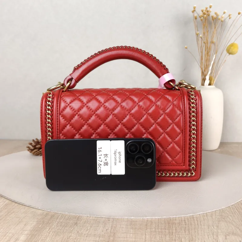 Chanel Crossbody Bag Le Boy​ Red Lambskin Medium 25 × 9 × 15 cm 24 — cover view 4 of 5