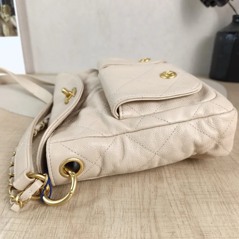 Chanel Shoulder Bag Supple Twins Hobo Beige Grained Calfskin Small 24.5 × 5 × 19 cm — detail view 10 of 13