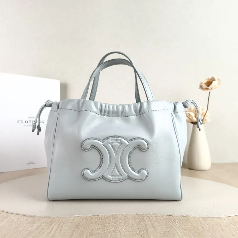 CELINE Top Handle Bag CABAS TRIOMPHE Blue Calfskin Small 22 × 15 × 17 cm