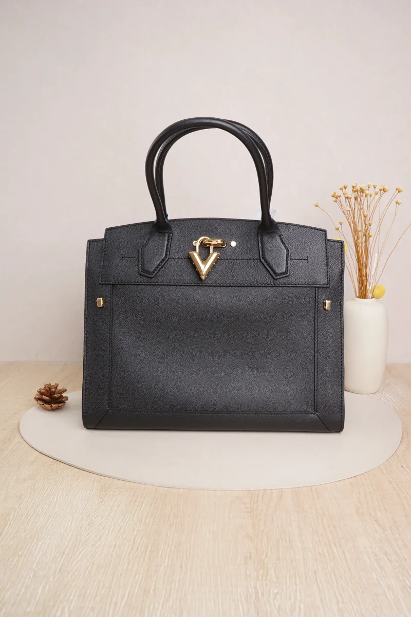 Louis Vuitton steamer Top Handle Bag Medium Black with Gold-Tone Hardware Calfskin Microchip Edition · Shoulder Strap · 31.5 × 15 × 27.5 cm — cover view 6 of 7