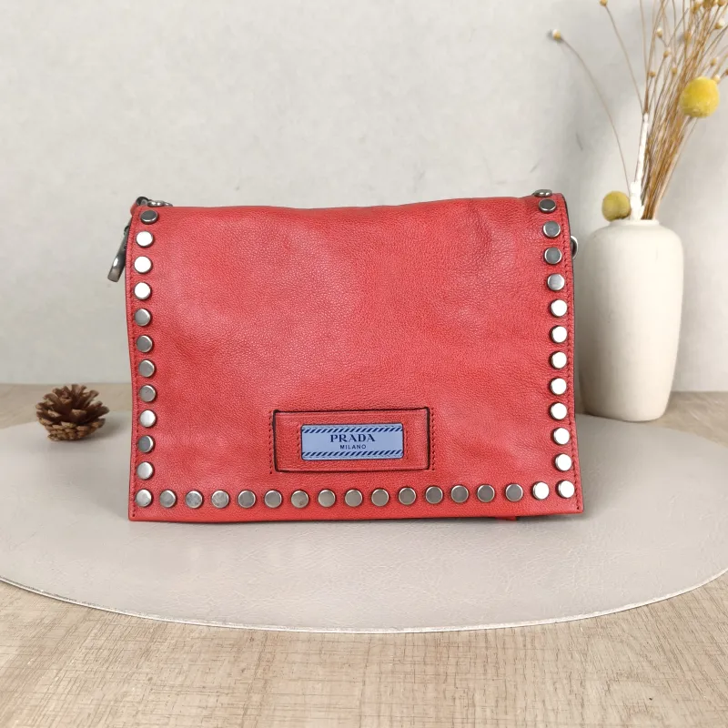 PRADA Shoulder Bag Etiquette Shoulder Bag Red Calfskin Small23 × 10 × 15 cm