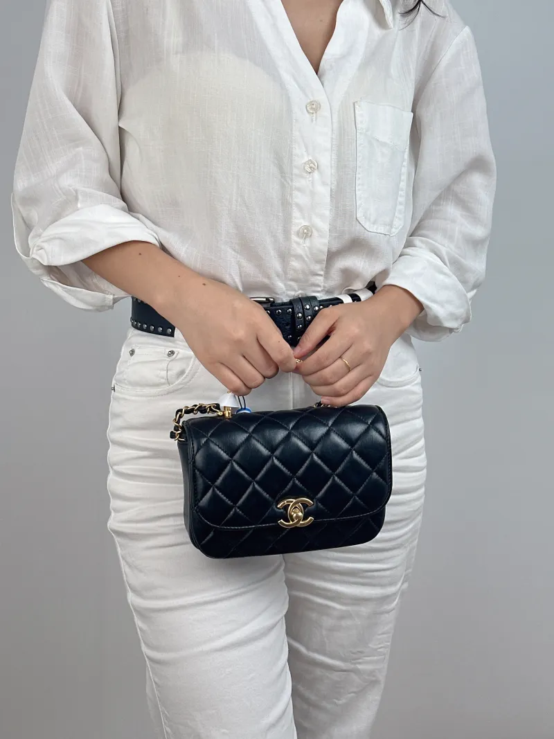 Chanel Crossbody Bag 24s Black Lambskin One Size 18 × 6 × 13 cm — on-model view 1 of 2