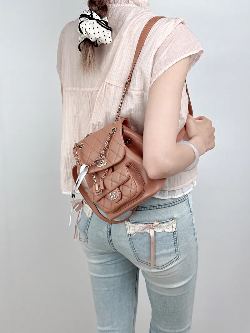 Chanel Backpack Duma Calfskin Small18 × 12 × 18.5 cm — on-model view 1 of 3