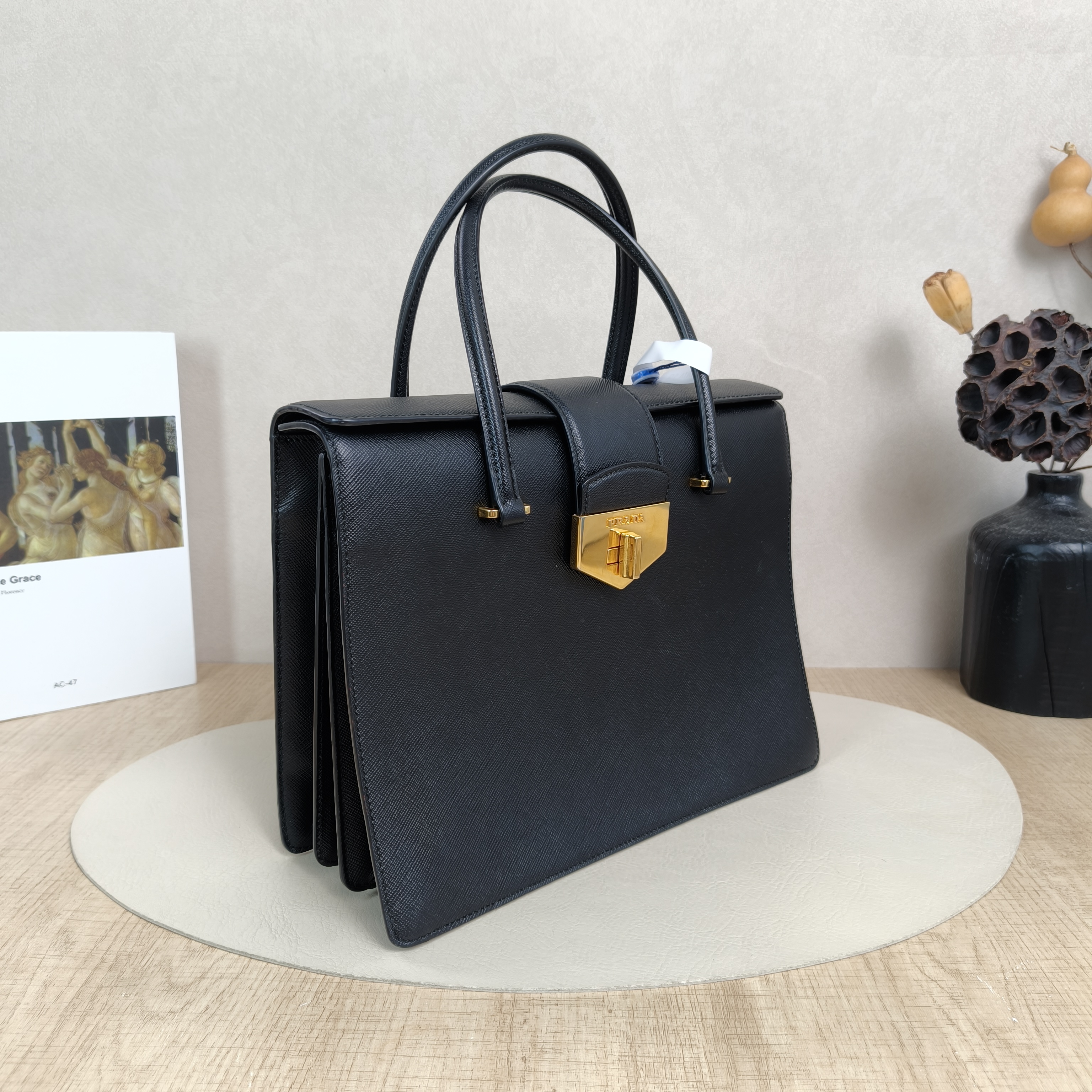 PRADA Top Handle Bag Tote Bag Black Calfskin One Size28 × 9.5 × 22 cm — cover view 4 of 5