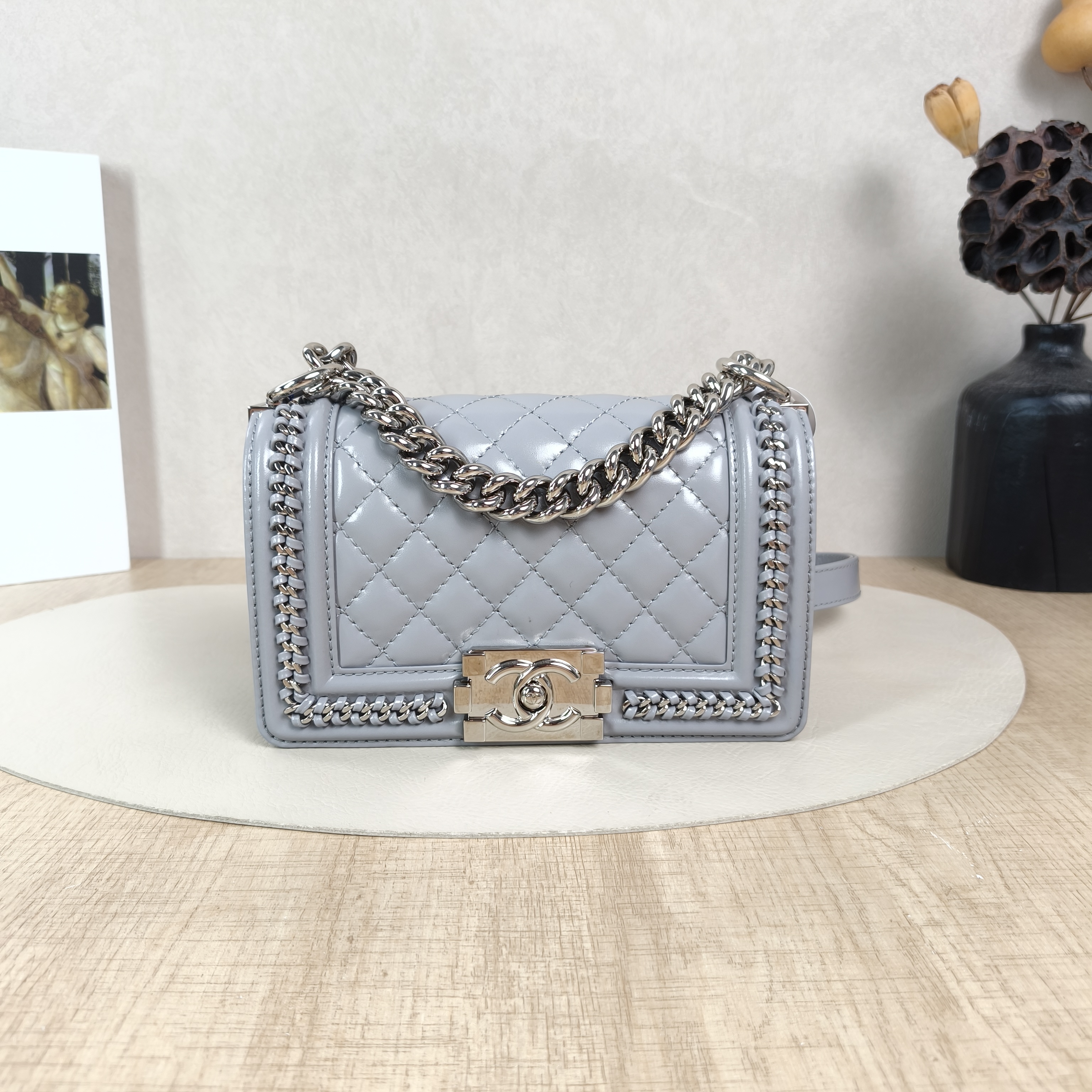 Chanel Crossbody Bag Le Boy​Grey Calfskin Small20.5 × 8.5 × 12 cm