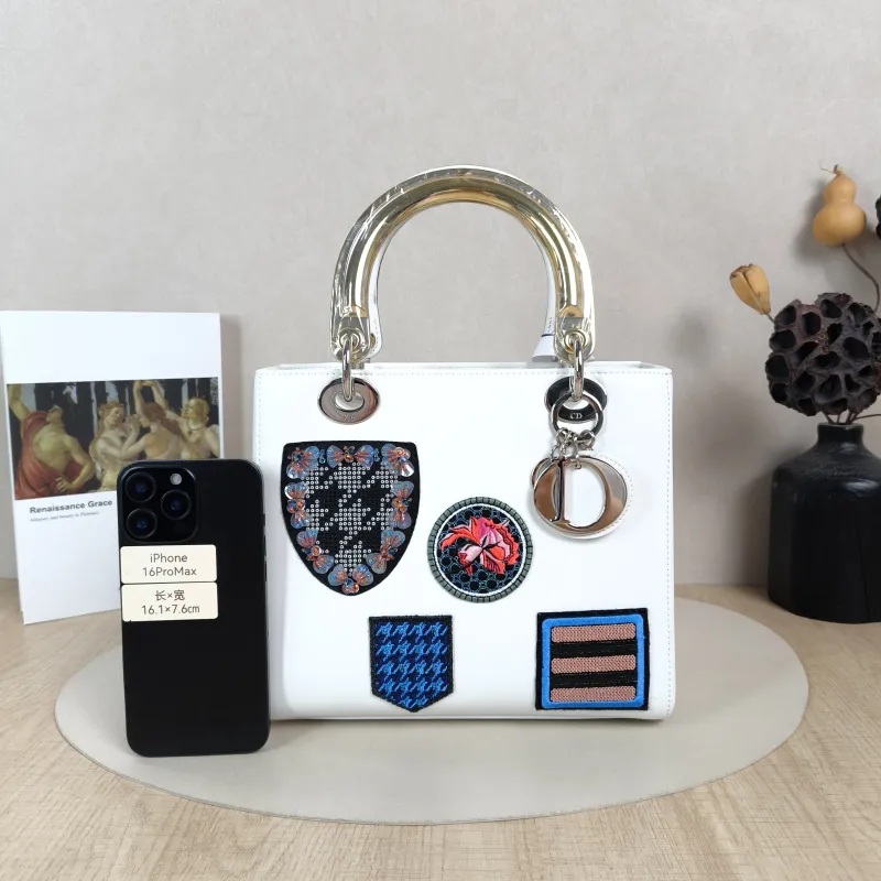 DIOR Top Handle Bag Lady Lady Dior Bag White Calfskin Medium24 × 12 × 21 cm — cover view 6 of 6