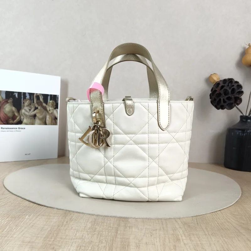 DIOR Top Handle Bag TOUJOURS Edition White Calfskin Small 18.5 × 12 × 18.5 cm
