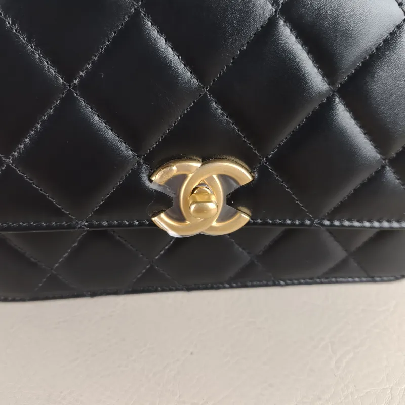Chanel Crossbody Bag Black Calfskin Small 19 × 8 × 12 cm — detail view 10 of 11