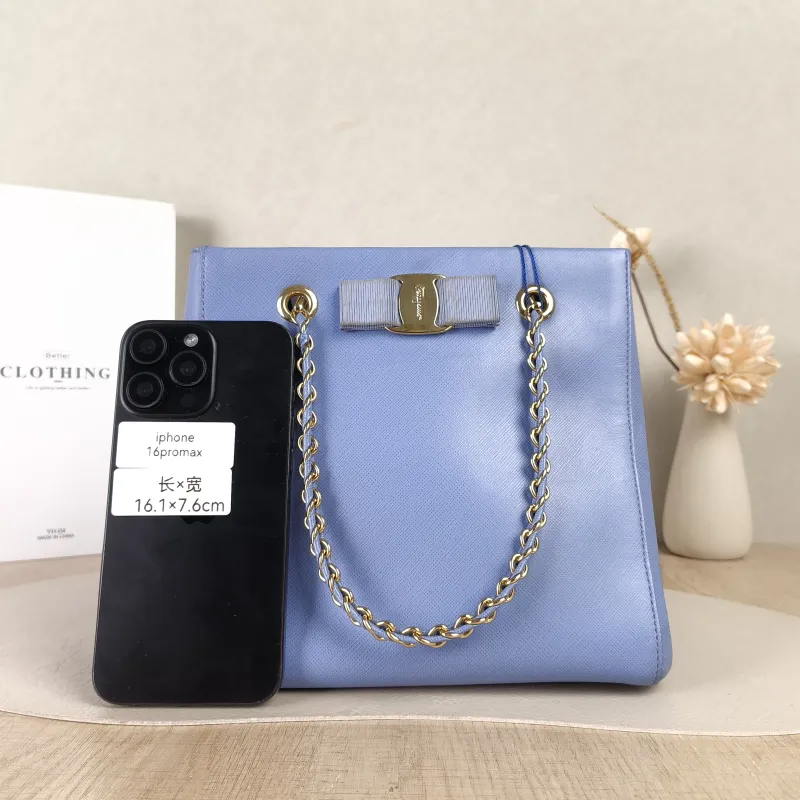 FERRAGAMO Shoulder Bag Tote Bag Blue Calfskin One Size20 × 14 × 20 cm — cover view 5 of 5