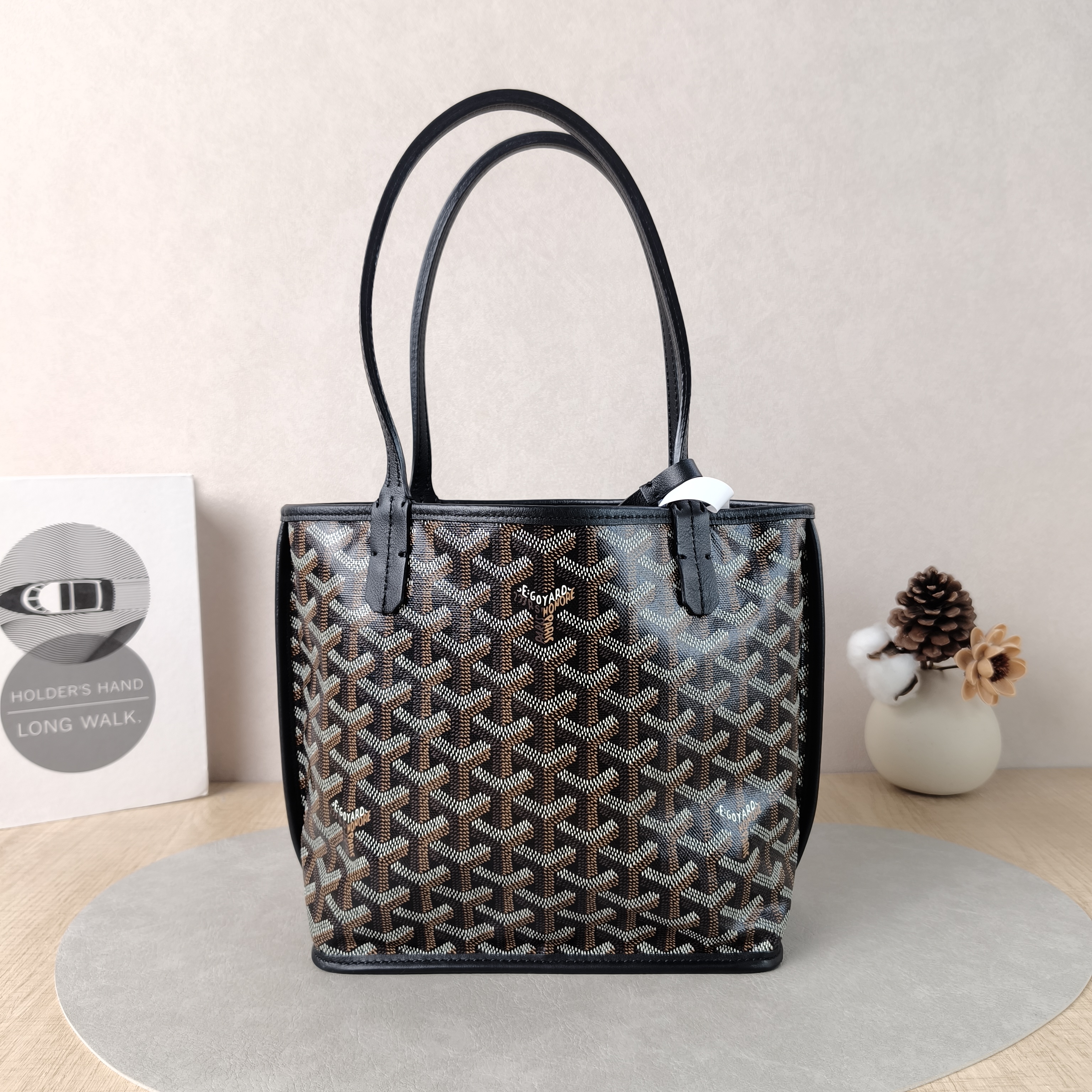GOYARD Top Handle Bag ANJOU Shopping Tote Black ine Canvasmini19.5 × 9 × 19.5 cm