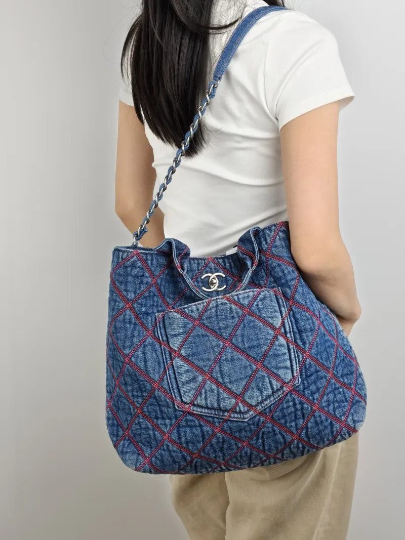 Chanel Shoulder Bag Tote Bag Blue One Size 30 × 12 × 30 cm — on-model view 1 of 2