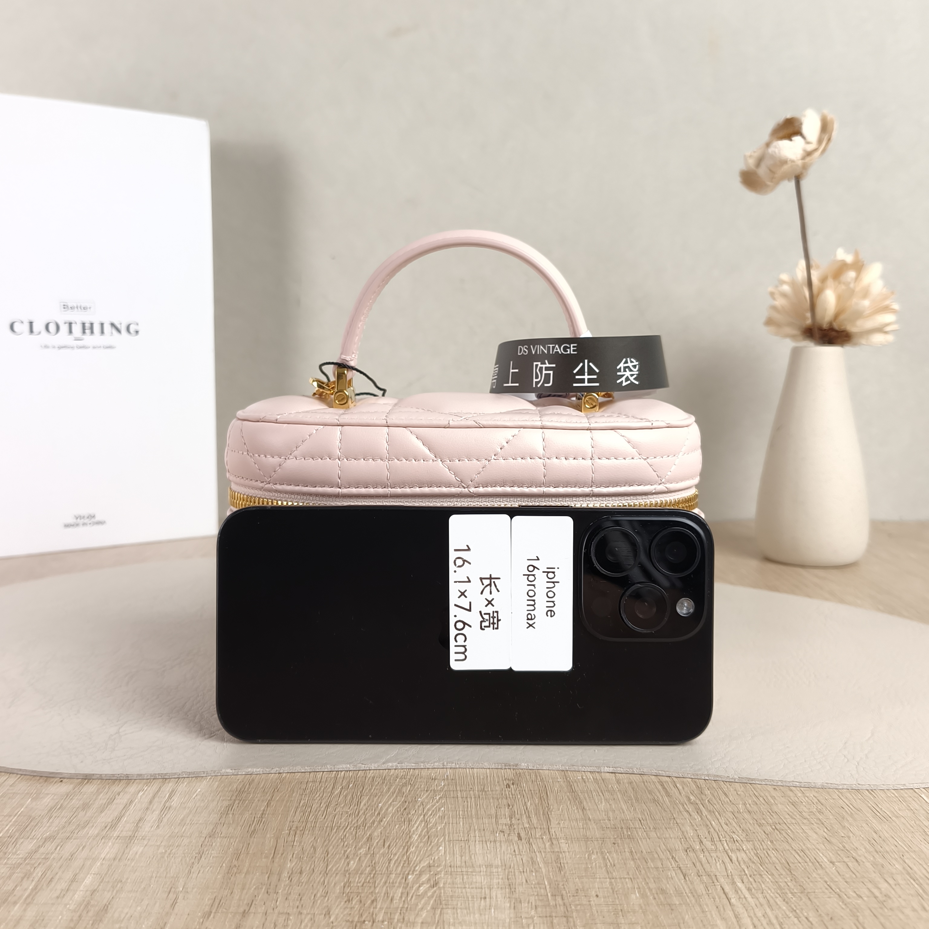 DIOR Shoulder Bag Caro Vanity Cosmetic Bag Pink Lambskinmini16.5 × 8.5 × 10 cm — cover view 3 of 6