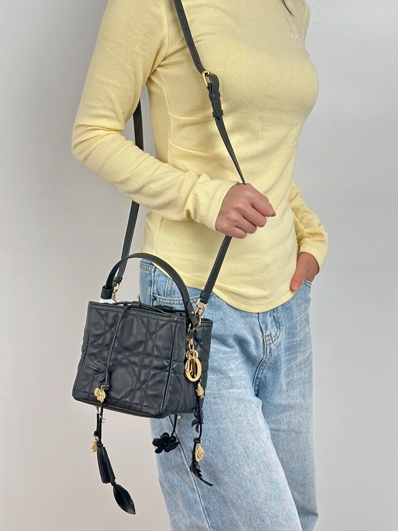 DIOR Shoulder Bag Nolita Black Calfskin One Size 14 × 14 × 14 cm — on-model view 2 of 3