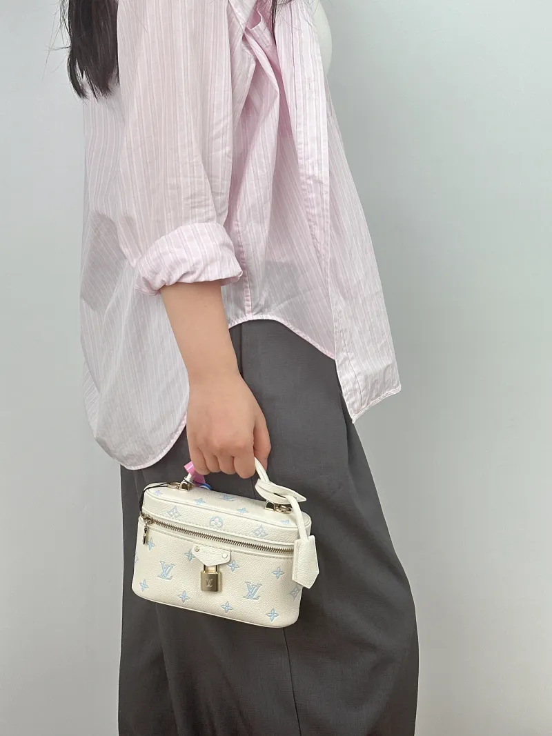 Louis Vuitton Shoulder Bag VANITY POUCH Cosmetic Bag White · Blue Calfskin One Size 19 × 6.5 × 11.5 cm — on-model view 1 of 2