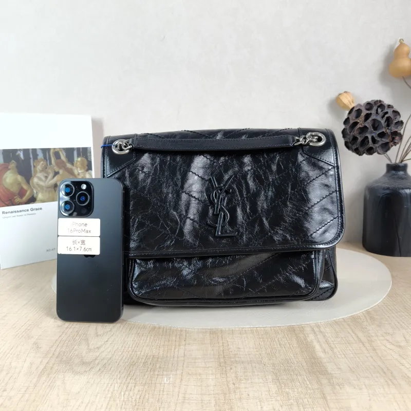 SAINT LAURENT Crossbody Bag Niki Black Waxed Leather Calfskin Medium28 × 8.5 × 20 cm — cover view 4 of 6