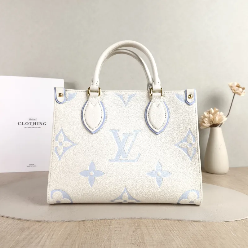 Louis Vuitton Shoulder Bag Onthego White · Blue Monogram Empreinte Embossed Calfskin Small 25 × 11.5 × 19 cm