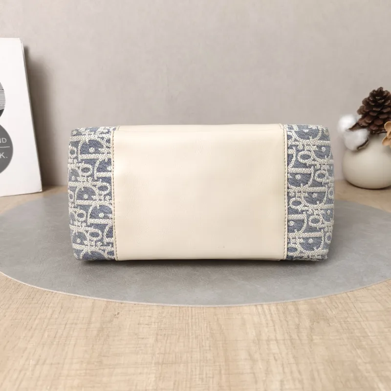 DIOR Top Handle Bag Signature Bucket Bag Beige · Blue Canvas · Calfskin Small21 × 11 × 19 cm — cover view 4 of 5