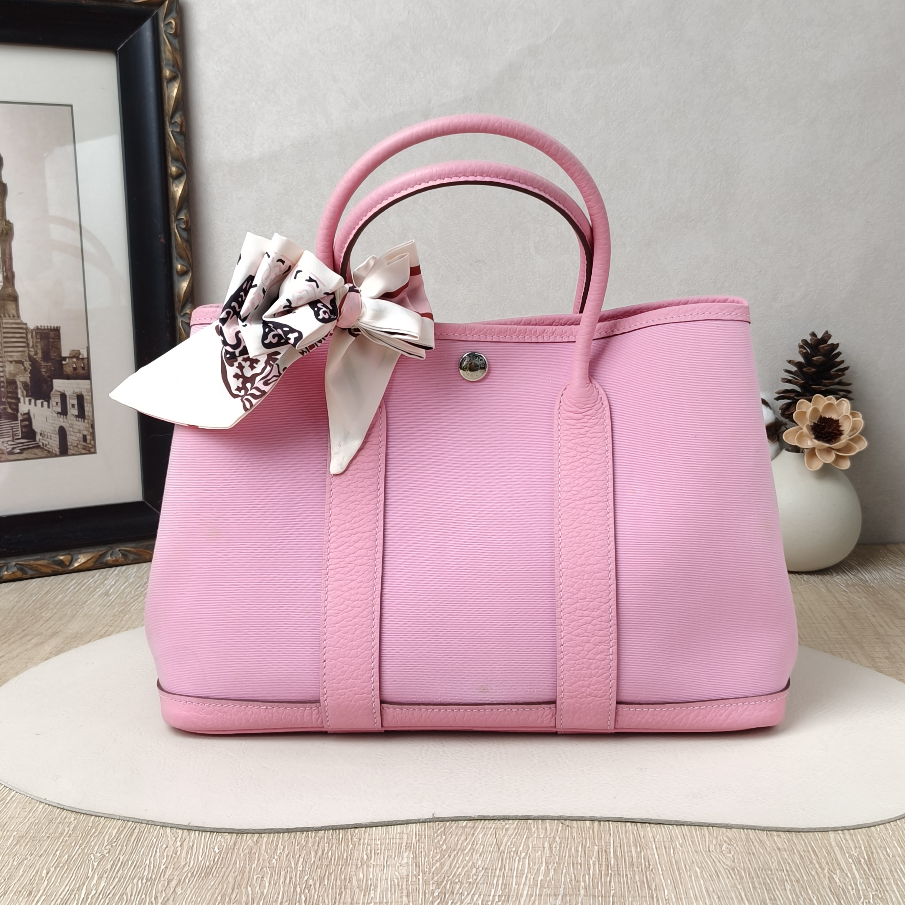 Hermès Garden Party 30Pink Canvas Y · 30 × 13 × 21 cm