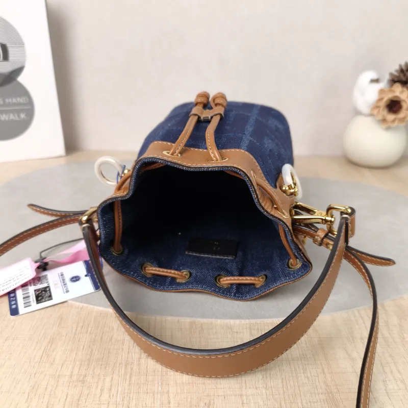 FENDI Crossbody Bag Mon Tresor Bucket Bag Blue Brown Calfskin，Canvas Mini 12 × 10 × 18 cm — detail view 1 of 12