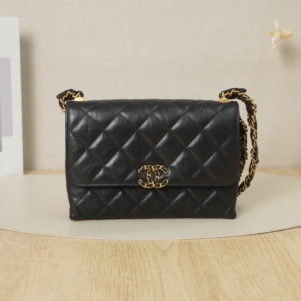 Chanel 19hobo Crossbody Bag Black with Gold-Tone Hardware Calfskin Microchip Edition · 18 × 4 × 12 cm