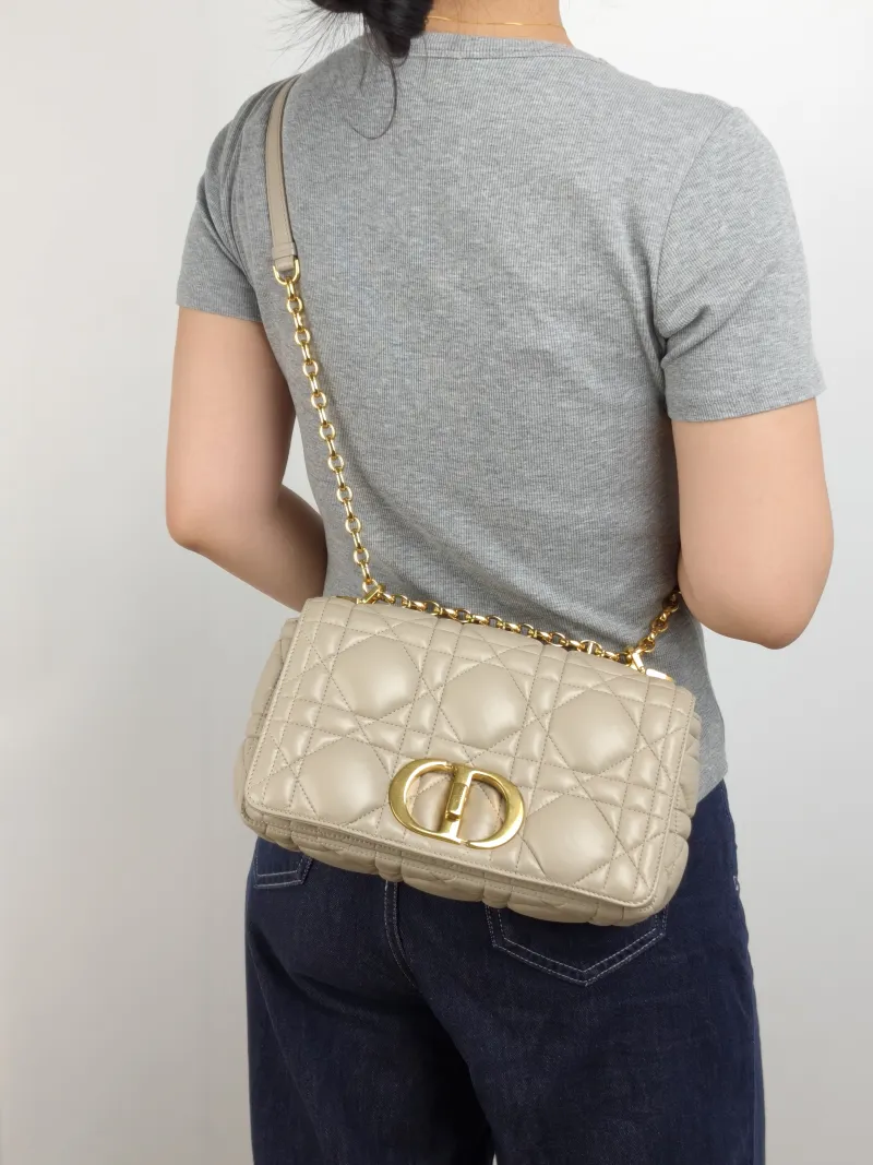 DIOR Crossbody Bag Caro Chain Bag Beige Calfskin Medium 25.5 × 9 × 15.5 cm — on-model view 2 of 2