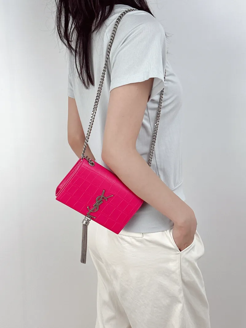 SAINT LAURENT Crossbody Bag KATE Red Calfskin Mini17 × 5 × 11.5 cm — on-model view 1 of 3