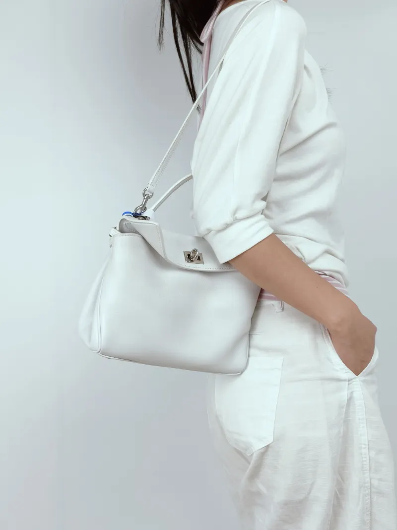 BALENCIAGA Crossbody Bag RODEO White Calfskinmini23 × 10 × 17 cm — on-model view 2 of 3