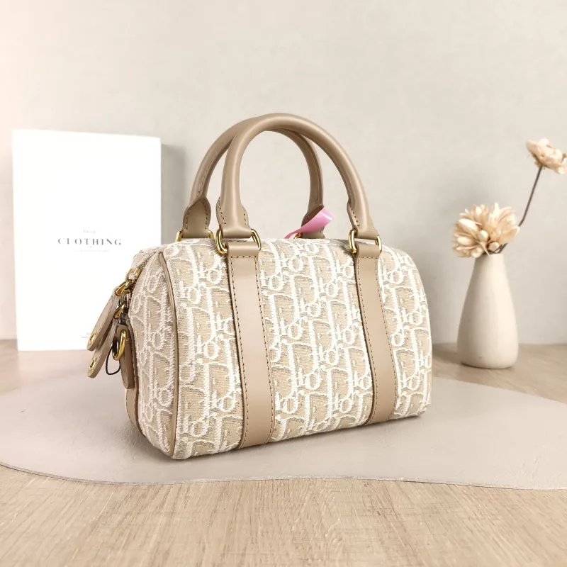 DIOR Shoulder Bag Groove 20 Top Handle Bag Taupe Canvas Small 20.5 × 12 × 13.5 cm — cover view 4 of 5