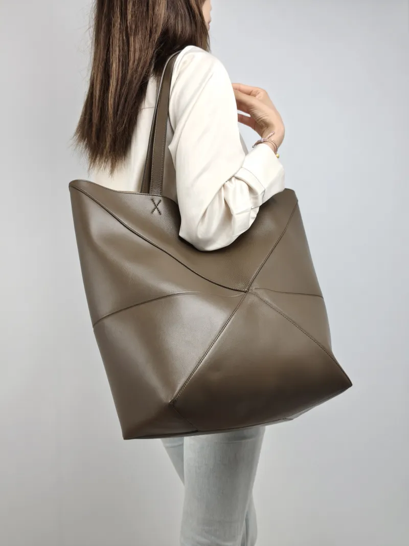 LOEWE Shoulder Bag Puzzle Fold Shopping Tote Brown Calfskin Large 42 × 41 × 18 cm — on-model view 2 of 2