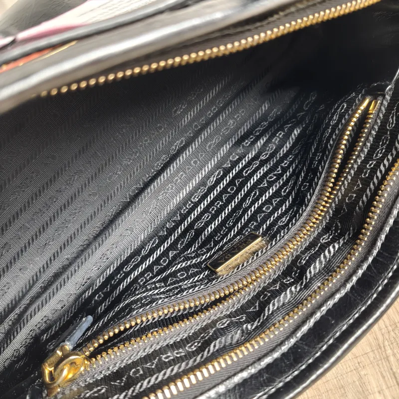 PRADA Shoulder Bag Bonnie Soft Lux Black Waxed Leather Medium 32 × 12 × 15.5 cm — detail view 5 of 13