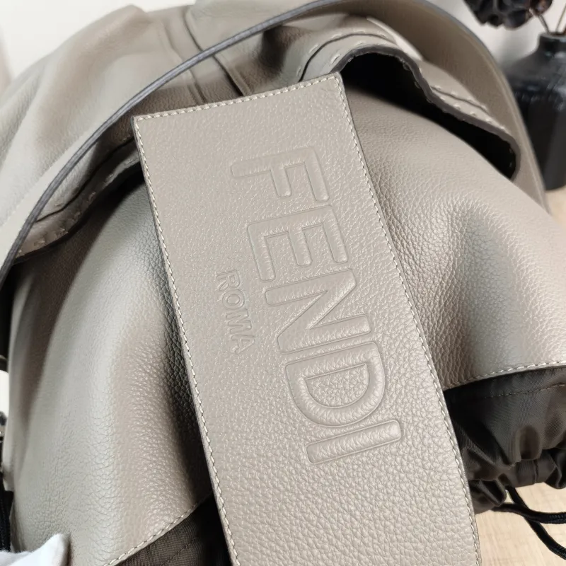 FENDI Backpack Backpack Grey Calfskin One Size 30 × 16 × 40 cm — detail view 6 of 12
