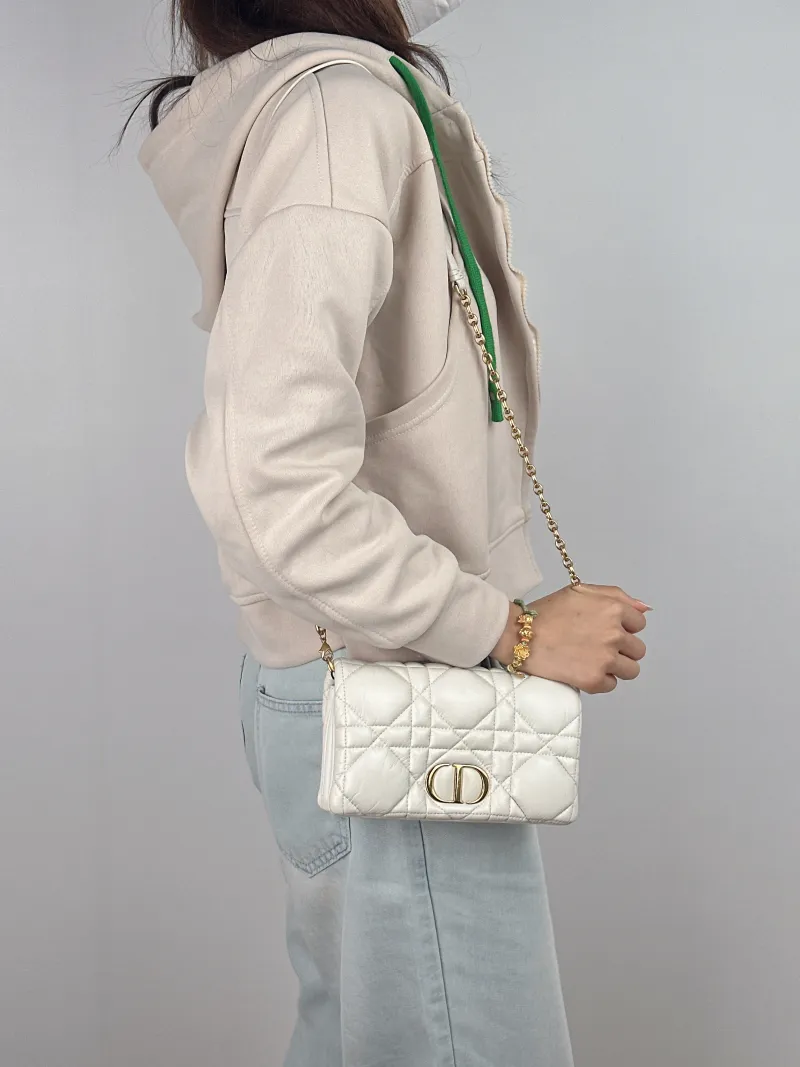 DIOR Crossbody Bag Caro Chain Bagwoc White Calfskin One Size 19.5 × 6.5 × 11 cm — on-model view 1 of 2