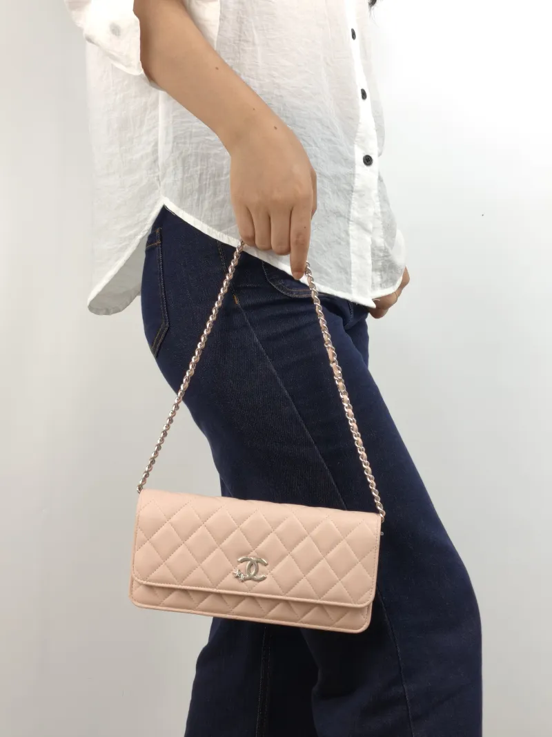 Chanel Shoulder Bag WOC Pink Lambskin One Size 22 × 3 × 11 cm — on-model view 2 of 2