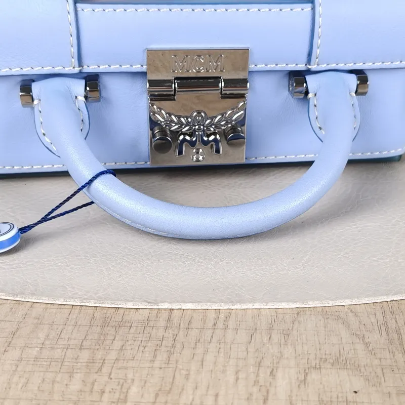 MCM Crossbody Bag Soft Berlin Visetos Box Top Handle Crossbody Bag Blue PVC Pink Canvas 19 × 8 × 14 cm — detail view 7 of 13