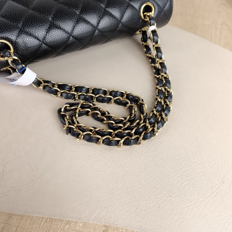 Chanel Crossbody Bag Classic Flap CF Black Grained Calfskin Medium 25.5 × 6.5 × 15.5 cm — detail view 14 of 14