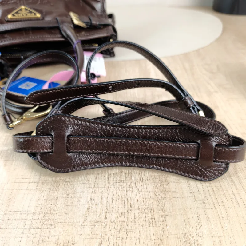 PRADA Top Handle Bag Bonnie Soft Lux Brown Waxed Leather Mini 23.5 × 9 × 12 cm — detail view 9 of 13