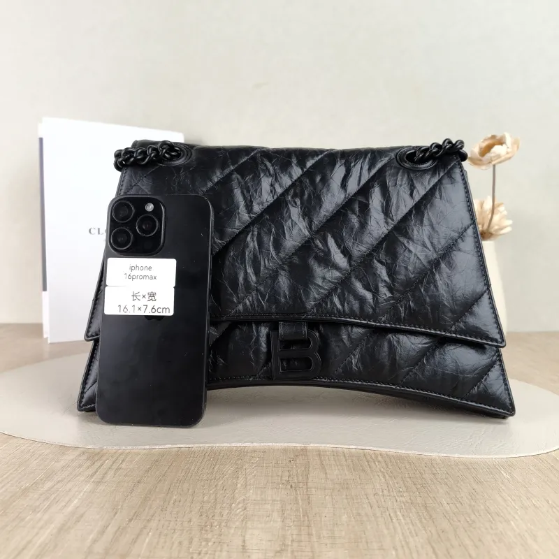 BALENCIAGA Shoulder Bag CRUSH Chain Bag Black Calfskin Medium30 × 13 × 20 cm — cover view 3 of 5