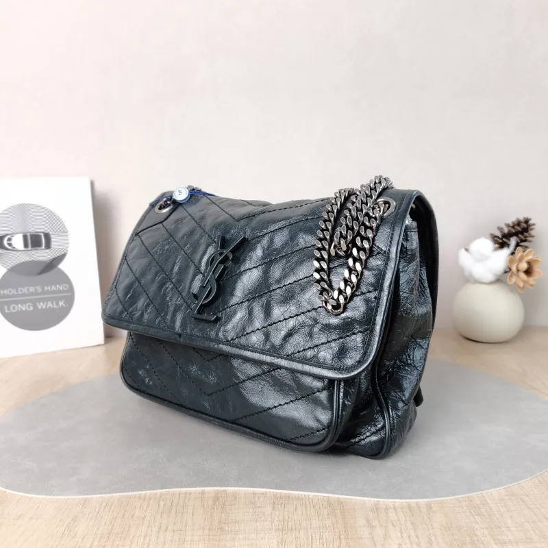 SAINT LAURENT Crossbody Bag Niki Green Waxed Leather Medium 28 × 8.5 × 20 cm — cover view 5 of 6