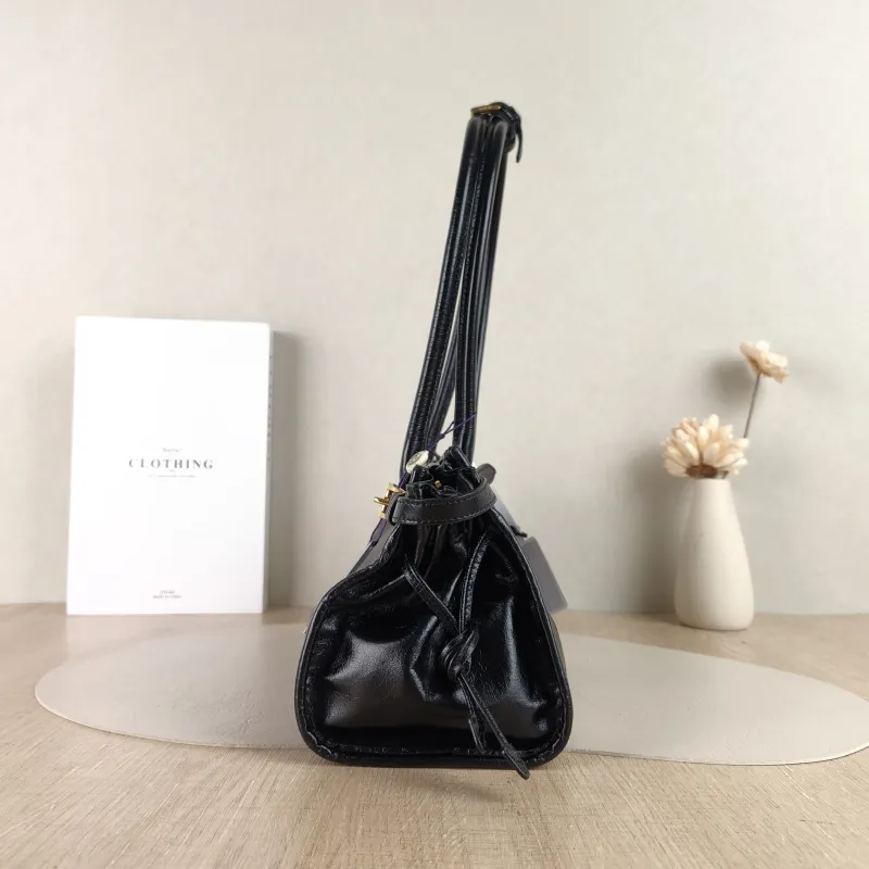 PRADA Shoulder Bag Bonnie Soft Lux Black Waxed Leather Medium 32 × 12 × 15.5 cm — detail view 8 of 11