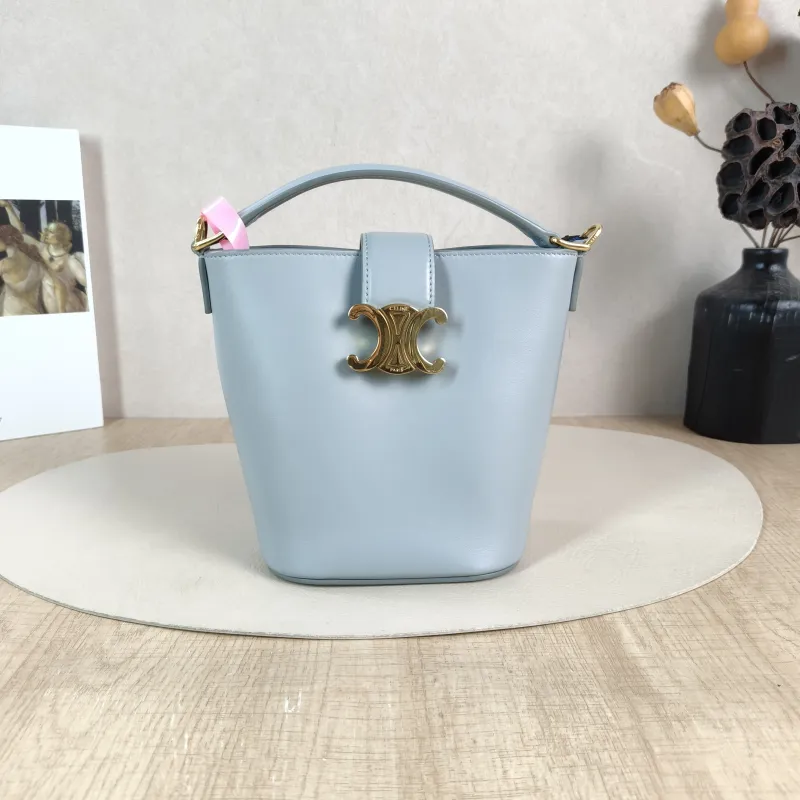 CELINE Crossbody Bag Louise Bucket Bag Blue Calfskin Mini 13.5 × 10 × 16 cm