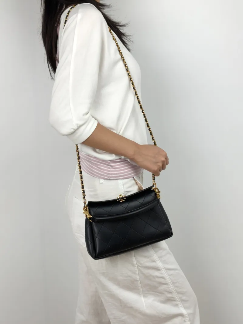 Chanel Crossbody Bag c Logo Black Calfskin One Size 23 × 7.5 × 16 cm — on-model view 3 of 4