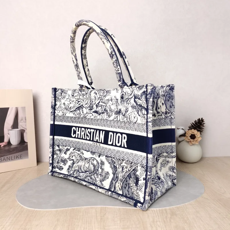 DIOR Top Handle Bag Book Tote Collection · White Blue Canvas Medium 36 × 16.5 × 27.5 cm — cover view 3 of 5